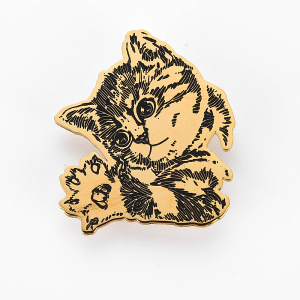 

PandaHall Cat Brooch, 201 Stainless Steel Animal Lapel Pin for Backpack Clothes, Nickel Free & Lead Free, Golden, 36x44x7mm, Pin: 0.7mm...