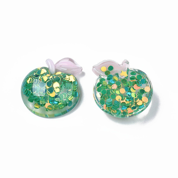 

PandaHall Autumn Theme Transparent Epoxy Resin Cabochons, with Paillette, Apple, Sea Green, 25x25x8.5mm Epoxy Resin Fruit
