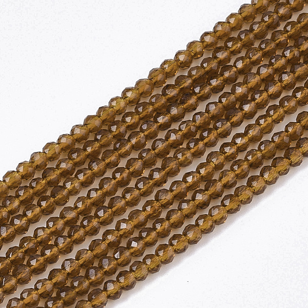 

PandaHall Electroplate Transparent Glass Beads Strands, Faceted, Round, Peru, 2x2x2mm, Hole: 0.5mm, about 198pcs/Strand, 14.57 inch(37cm)..., Brown