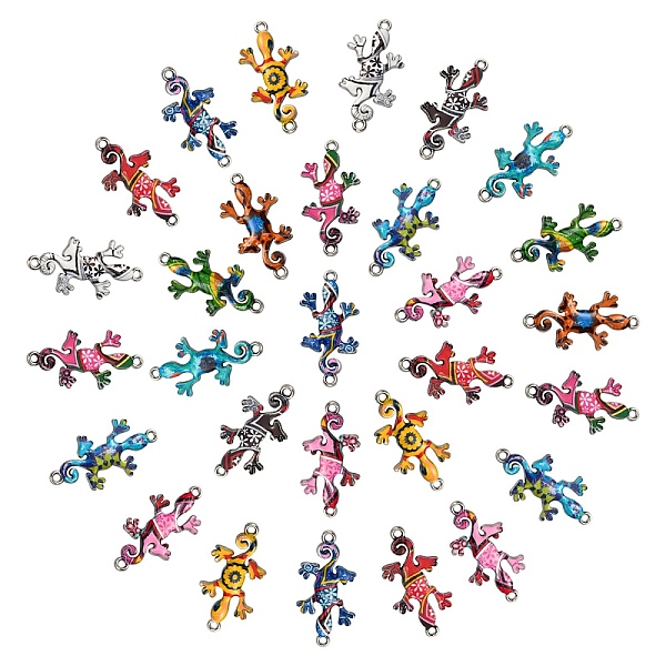 

PandaHall Alloy Enamel Connector Charms, Platinum, Gecko, Mixed Color, 17x35x1mm, Hole: 1.8mm, about 40pcs/bag Alloy+Enamel Other Animal..., Multicolor