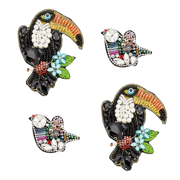 

PandaHall AHADERMAKER 4Pcs 2 Style Bird Shape Handicraft Beading Appliques, Sew on Patches, with Felt Base & Rhinestone, for Clothes, Dress..., Multicolor