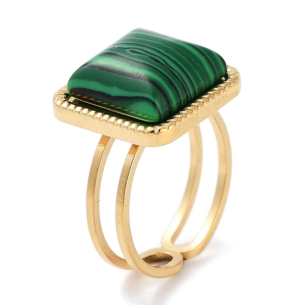 

PandaHall Ion Plating(IP) 304 Stainless Steel Ring, Adjustable Synthetic Malachite Rings, Square, 15x15mm, Inner Diameter: Adjustable...