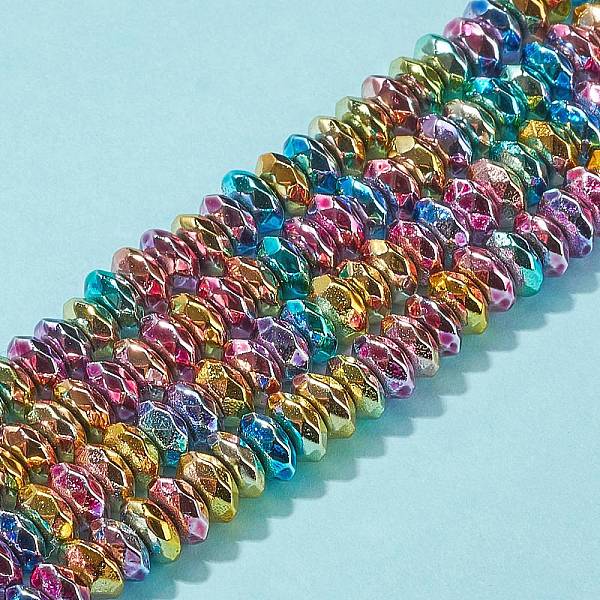 

PandaHall Rainbow Color Electroplate Non-magnetic Synthetic Hematite Beads Strands, Faceted, Rondelle, Multi-color Plated, 6x3mm, Hole...