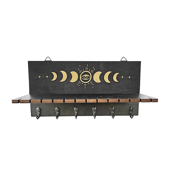 

PandaHall Wooden Wall Candle Holders, Display Shelf with Hooks, Wall Hanging Decorations, Moon, 30x15cm Wood Moon Black