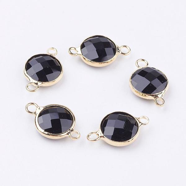 

PandaHall Golden Tone Brass Glass Links connectors, Faceted, Flat Round, Black, 15x8.5x3.5mm, Hole: 1.5mm Glass Flat Round Black