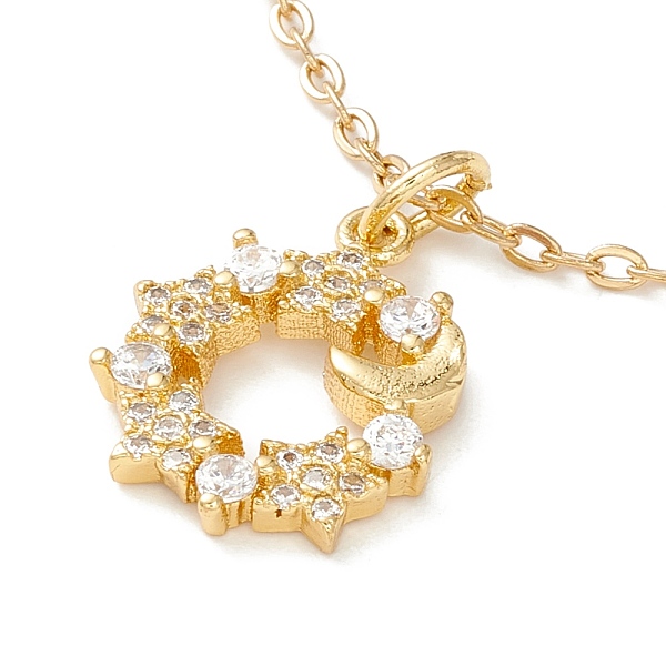 

PandaHall Clear Cubic Zirconia Moon and Star Pendant Necklace, 304 Stainless Steel Jewelry for Women, Golden, 17.72 inch(45cm) Cubic...