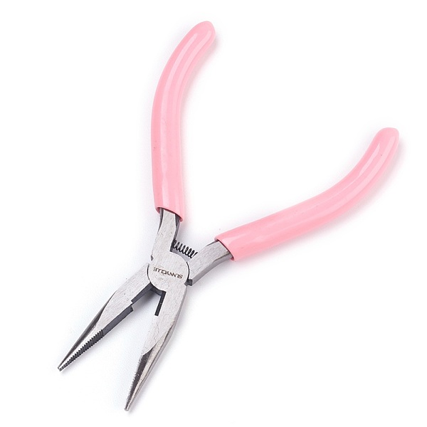 PandaHall 45# Carbon Steel Jewelry Pliers, Needle Nose Pliers, Polishing, Pink, 12.6x8.2x0.8cm Carbon Steel Pink
