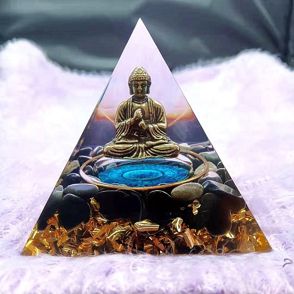 

PandaHall Orgonite Pyramid Resin Display Decorations, with Natural Agate Chips and Buddha Inside, for Home Office Desk, 60x60mm Natural...