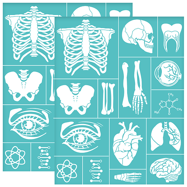 

PandaHall OLYCRAFT 2Pcs 8.6x11 Inch Human Body Self-Adhesive Silk Screen Printing Stencil Organs Bones Eye Silk Screen Stencil Character...
