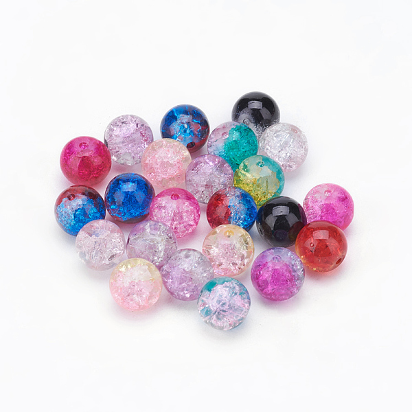

PandaHall Two Tone Crackle Glass Beads, Round, Mixed Color, 10mm, Hole: 1.3mm Glass Round Multicolor
