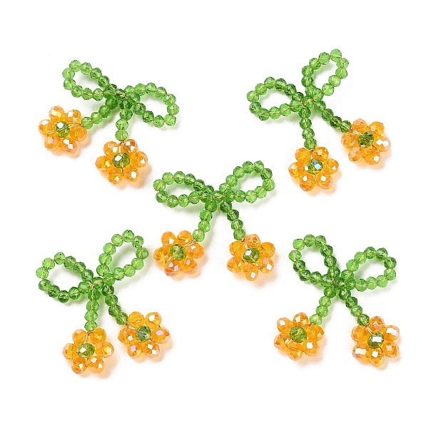 

PandaHall Glass Beaded Pendants, with Copper Wire, Bowknot with Flower Charms, Orange, 25~27x25~28x5~5.5mm, Hole: 5.5x7.5mm Glass Bowknot...