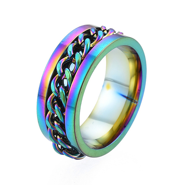 

PandaHall 201 Stainless Steel Curb Chain Finger Ring for Women, Rainbow Color, Inner Diameter: 17mm 201 Stainless Steel