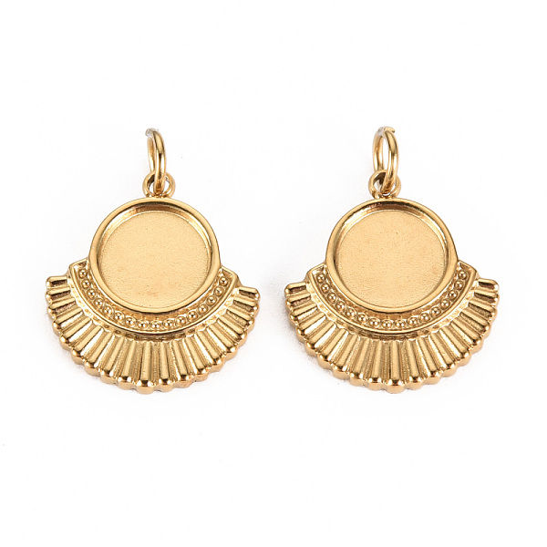 

PandaHall 304 Stainless Steel Pendant Cabochon Settings, with Jump Rings, Fan, Real 14K Gold Plated, Tray: 1/4 inch(7.5mm), 17x15x2.5mm...