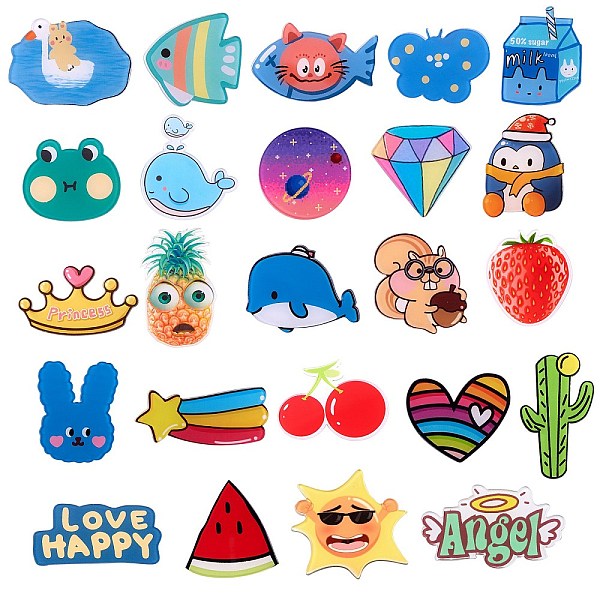 

PandaHall 24Pcs 24 Style Dinosaur & Dolphin & Strawberry & Milk & Heart Acrylic Safety Brooches, with Iron Pin, Mixed Color..., Multicolor