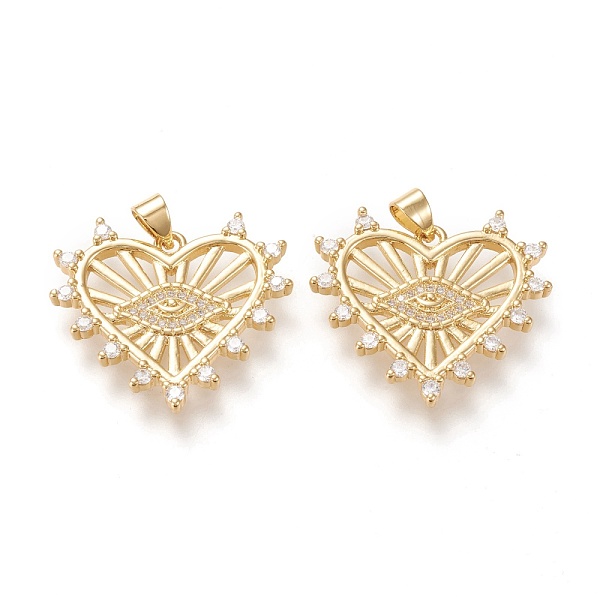 

PandaHall Brass Micro Pave Clear Cubic Zirconia Pendants, Long-Lasting Plated, Heart with Eye, Real 18K Gold Plated, 24x26x2.5mm, Hole...