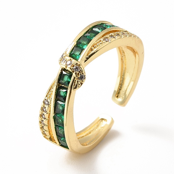 

PandaHall Cubic Zirconia Criss Cross Open Cuff Ring, Real 18K Gold Plated Brass Jewelry for Women, Lead Free & Cadmium Free, Green, US Size...
