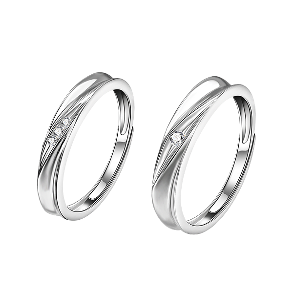 

PandaHall S925 Silver Simple Circle Couple Rings with Zirconia, Adjustable Size Sterling Silver