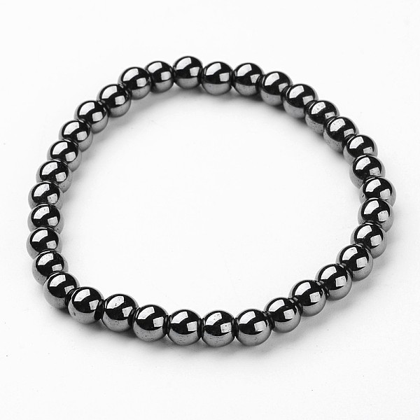 

PandaHall Synthetic Hematite Stretch Bracelets, Round, 55mm(2-1/8 inch) Hematite