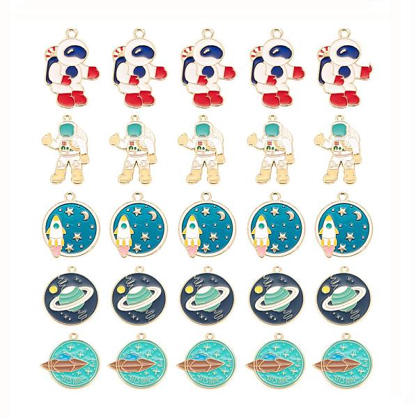 

PandaHall 20Pcs 5 Style Universe Theme Alloy Enamel Pendants, Flat Round with Nebula/Rocket & Astronaut & Airship, Golden, 4pcs/style...