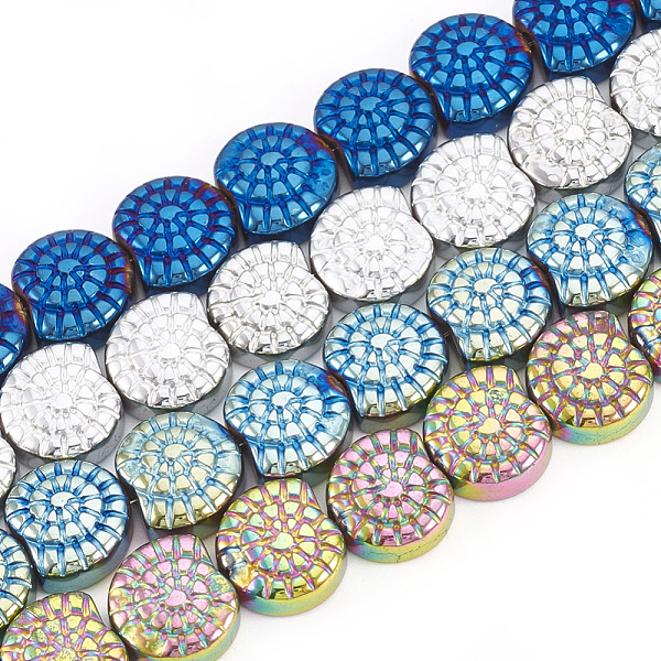 PandaHall Electroplate Non-magnetic Synthetic Hematite Beads Strands, Shell, Mixed Color, 10x9x4mm, Hole: 1mm, about 45pcs/strand, 15.7 inch...