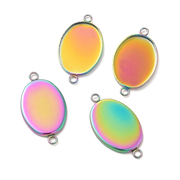 

PandaHall Ion Plating(IP) 304 Stainless Steel Cabochon Connector Settings, Plain Edge Bezel Cups, Oval, Rainbow Color, Tray: 18.5x13.5mm...