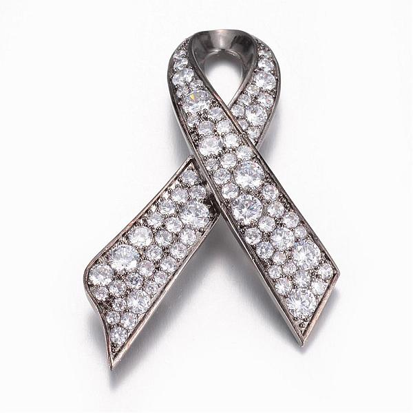 

PandaHall Brass Cubic Zirconia Safety Brooch, Awareness Ribbon, Gunmetal, 59x38mm, Pin: 0.8mm Brass+Cubic Zirconia Clear