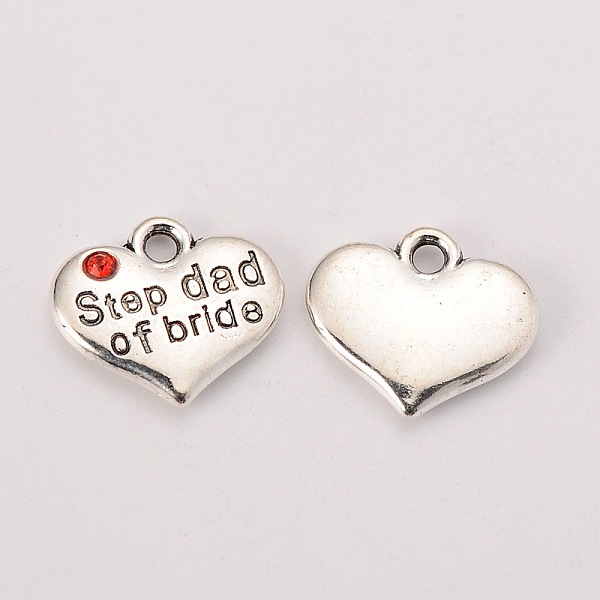

PandaHall Wedding Theme Antique Silver Tone Tibetan Style Alloy Heart with Step Dad of Bride Rhinestone Charms, Cadmium Free & Lead Free..., Red