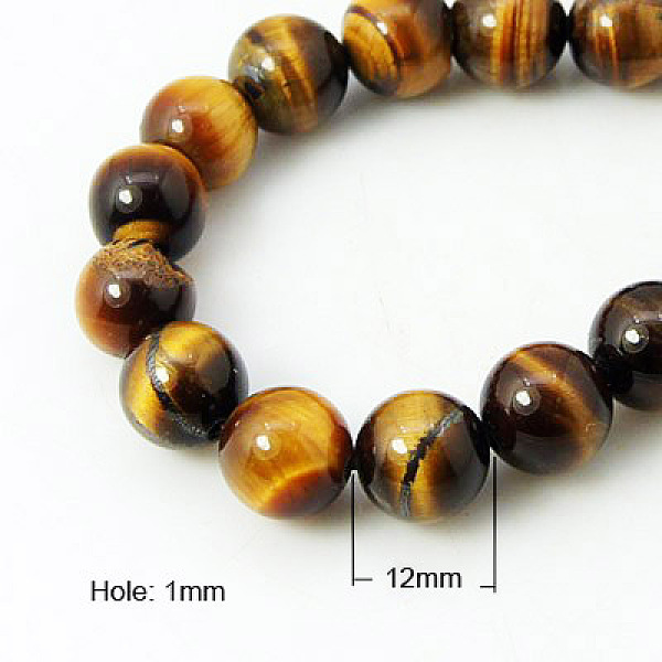 PandaHall Natural Tiger Eye Beads Strands, Grade A, Round, Goldenrod, 12mm Tiger Eye Round Gold