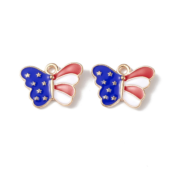 

PandaHall American Flag Style Alloy Enamel Pendants, Light Gold, Butterfly with Star Charm, Blue, 13x18x2.5mm, Hole: 2mm Alloy+Enamel...