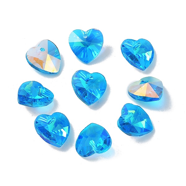 

PandaHall Electroplate Glass Charms, AB Color Plated, Faceted Heart, Dodger Blue, 14x14x7mm, Hole: 1.6mm Glass Heart