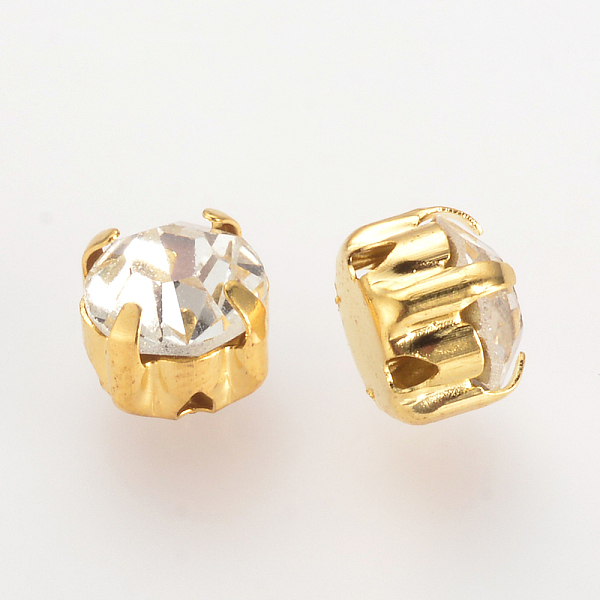 

PandaHall Sew on Rhinestone, Glass Rhinestone, Montee Beads, with Brass Prong Settings, Garments Accessories, Flat Round, Golden, 3.8~4x3mm..., Clear