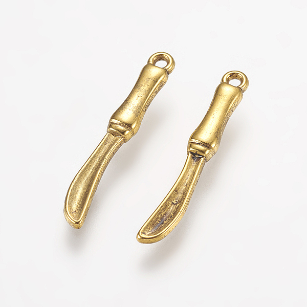 

PandaHall Tibetan Style Alloy Pendants, Kitchen Utensil Pendants, Lead Free & Cadmium Free, Knife, Antique Golden, 25x3x2mm, Hole: 1mm Alloy...