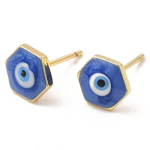 

PandaHall Enamel Hexagon with Evil Eye Stud Earrings, Real 18K Gold Plated Brass Jewelry for Women, Blue, 8x9mm, Pin: 0.8mm Brass Evil Eye...