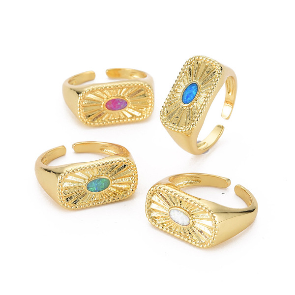 

PandaHall Natural Opal Cuff Ring for Women, Real 16K Gold Plated Brass Open Ring, Rectangle October Birthstone Stackable Ring, Mixed Color..., Multicolor