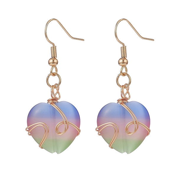 

PandaHall Colorful Cat Eye Heart Dangle Earrings, Brass Wires Wrap Jewelry for Women, Light Gold, Wave Pattern, 46mm, Pin: 0.8mm Cat Eye...