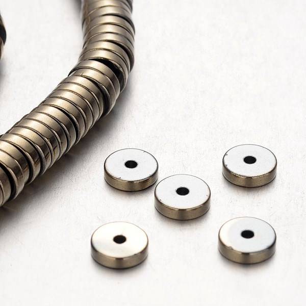 

PandaHall Electroplate Non-magnetic Synthetic Hematite Beads Strands, Heishi Beads, Disc/Flat Round, Antique Bronze Plated, 8x2mm, Hole: 1mm...