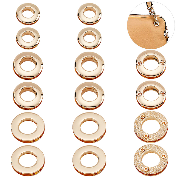 

PandaHall WADORN 18Pcs 3 Style Alloy Grommet Eyelet Findings, Screw Together Grommet Ring, for Bag Making, Light Gold, 2.1~3x0.5~0.7cm, Hole...