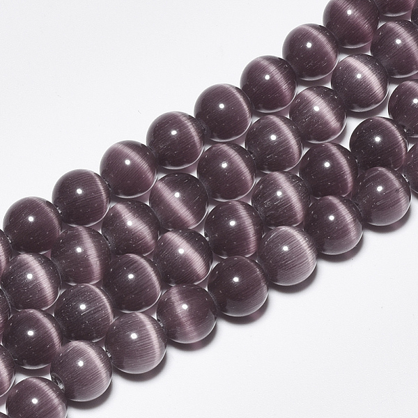 

PandaHall Cat Eye Beads Strands, Round, Purple, 10mm, Hole: 1.5mm, about 40pcs/strand, 15.5 inch Glass Round Purple
