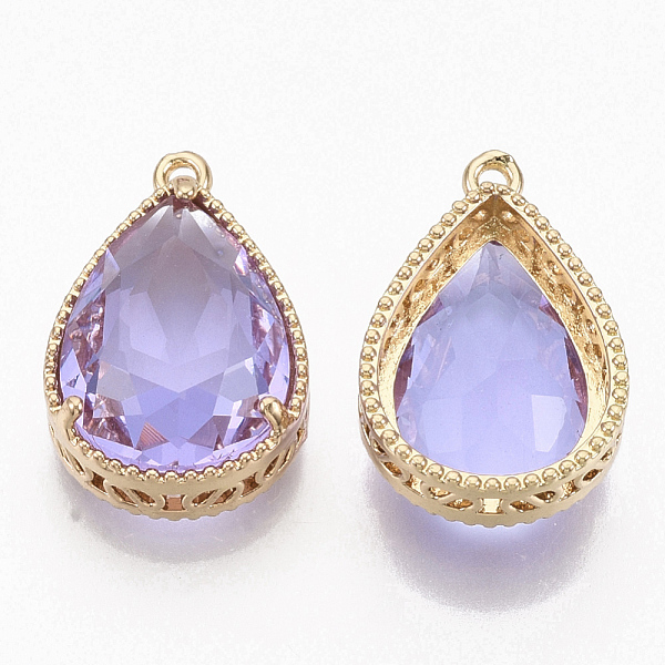 

PandaHall Faceted Glass Pendants, with Golden Tone Brass Open Back Settings, Teardrop, Lilac, 23x15.5x6.5mm, Hole: 1.5mm Brass+Glass..., Purple