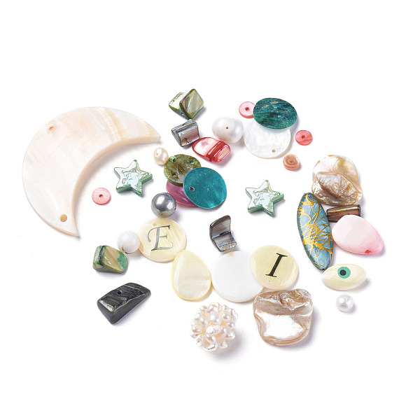 

PandaHall Mixed Style Natural Shell Pendants & Beads, Mixed Shapes, Mixed Color, 5.5~50.5x5~34.5x1~12.5mm, Hole: 0.7~2mm, about 75pcs/100g..., Multicolor