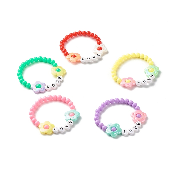 PandaHall Love Flower Beads Stretch Bracelet for Kid, Acrylic & Plastic Beads Bracelet, Mixed Color, Inner Diameter: 1-3/4 inch(4.5cm)...