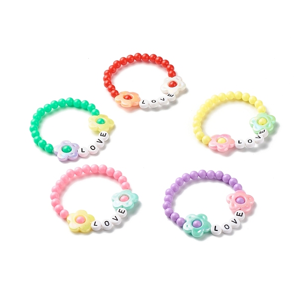 

PandaHall Love Flower Beads Stretch Bracelet for Kid, Acrylic & Plastic Beads Bracelet, Mixed Color, Inner Diameter: 1-3/4 inch(4.5cm)..., Multicolor