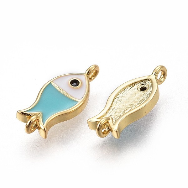

PandaHall Brass Enamel Links, Long-Lasting Plated, Fish, Turquoise, Real 18K Gold Plated, 15x6x2mm, Hole: 1mm Brass+Enamel Fish Green