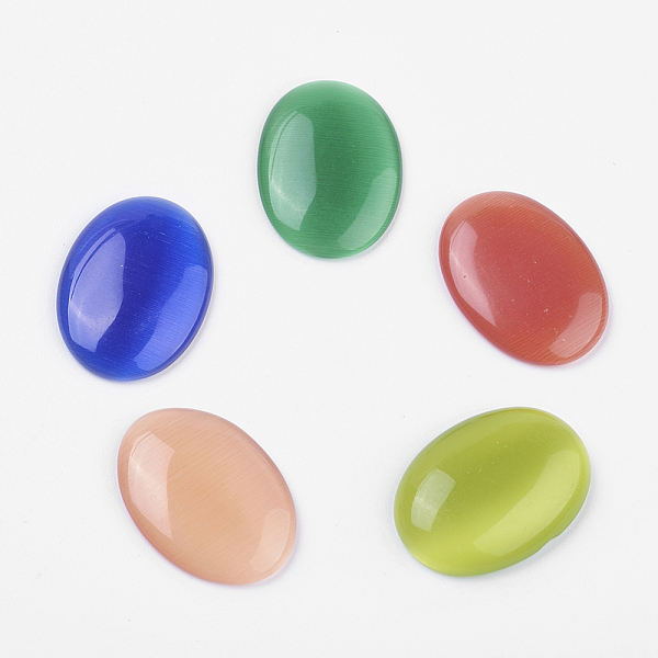 

PandaHall Cat Eye Cabochons, Oval, Mixed Color, 25x18x3.5mm Glass Oval Multicolor