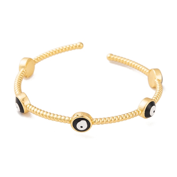 

PandaHall Real 18K Gold Plated Brass Enamel Evil Eye Open Cuff Bangles for Women, Black, Inner Diameter: 2 inch(5.2cm), 3~8mm Brass Evil Eye...