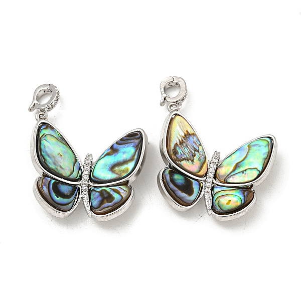 

PandaHall Brass Micro Pave Clear Cubic Zirconia Pendants, with Paua Shell, Butterfly Charms, Real Platinum Plated, 27.5x26x5.5mm, Hole...