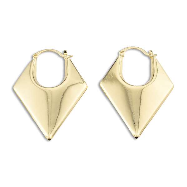 

PandaHall Brass Chunky Rhombus Hoop Earrings for Women, Nickel Free, Real 18K Gold Plated, 48x33x7.5mm, Pin: 1mm Brass Rhombus