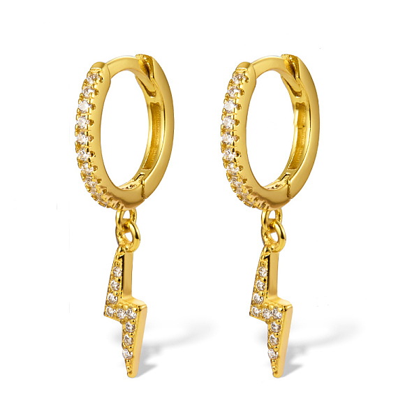 

PandaHall 925 Sterling Silver Micro Pave Cubic Zirconia Dangle Hoop Earrings for Women, Lighting, Real 18K Gold Plated, 23x12mm Cubic...
