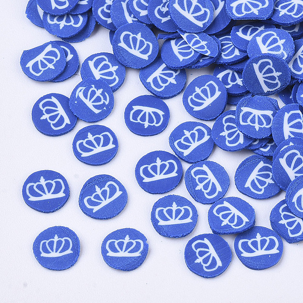 

PandaHall Handmade Polymer Clay Cabochons, Fashion Nail Art Decoration Accessories, Flat Round with Crown, Blue, 5x0.5mm, about...