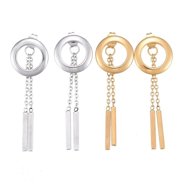 

PandaHall 304 Stainless Steel Chain Tassel Earrings, with Ear Nuts, Bar & Ring, Mixed Color, 44mm, Pin: 0.7mm 304 Stainless Steel Ring
